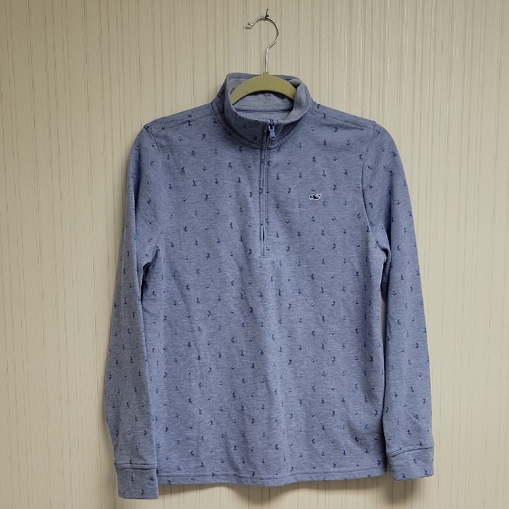 Vineyard Vines Light Blue Quarter-Zip Pullover Anchors Boy's XL (18). Preppy